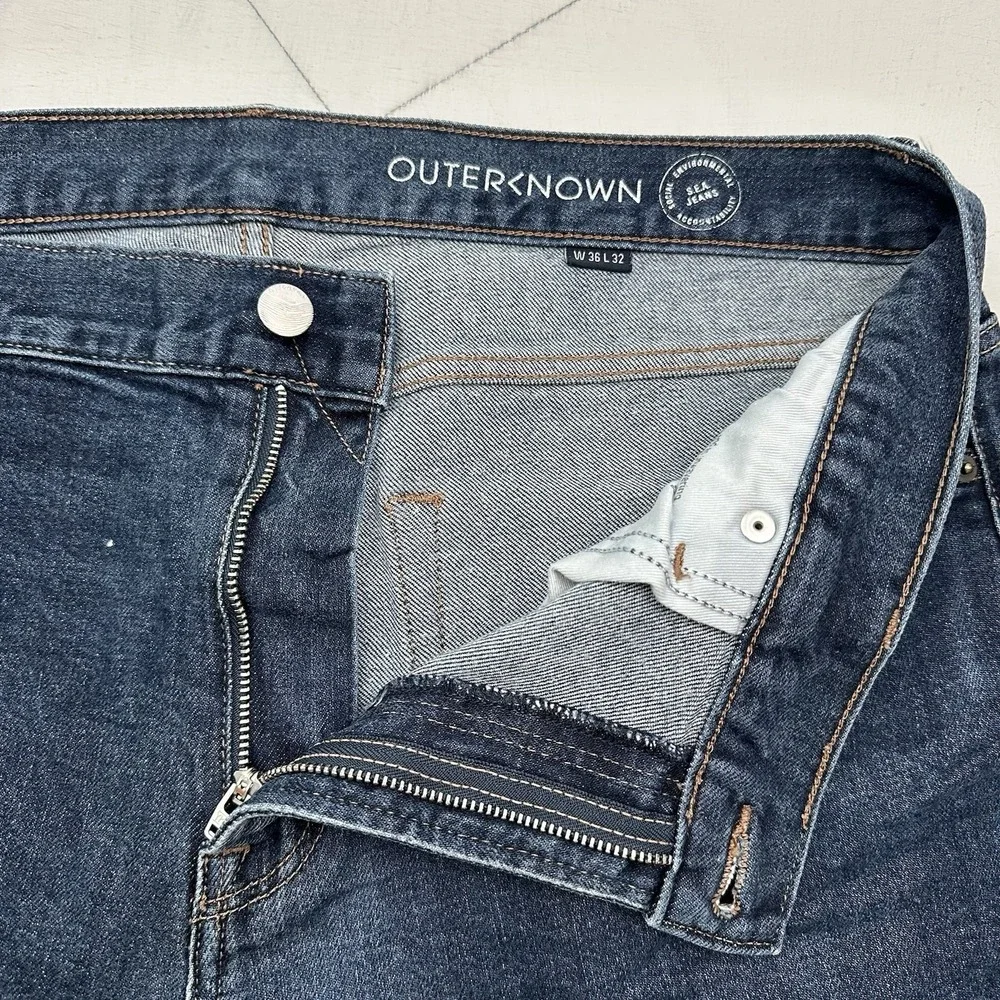 Outerknown SEA Local Straight Fit Jeans Men 36x32 Blue Medium Wash Denim Stretch